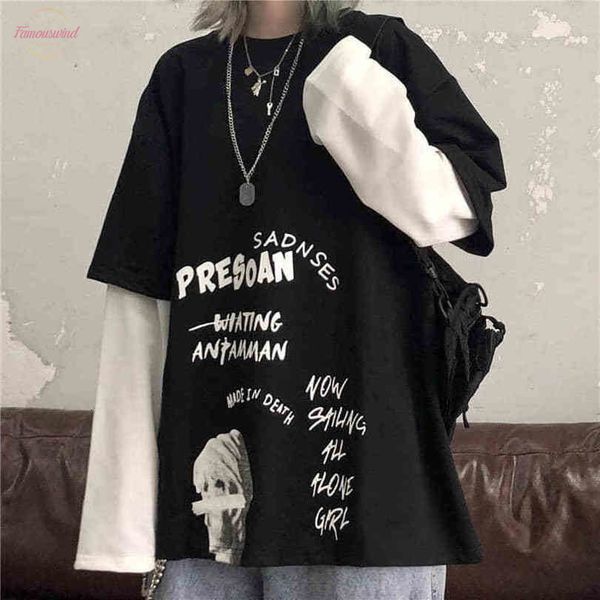 

black letter print tshirt loose punk t shirts womens autumn high street t shirts funny long sleeve tshirt streetwear gir, White