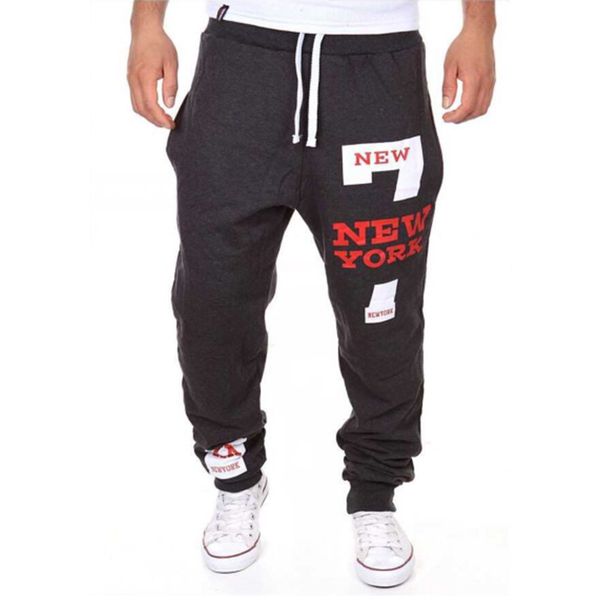 

nice men pants letters printed casual harem long pants spring sweatpants trousers slim drawstring y278, Black
