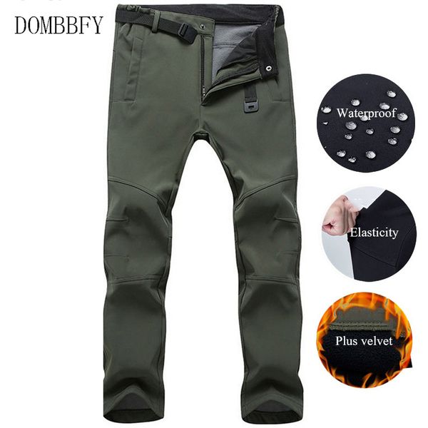 

men's winter fleece stretch waterproof pants soft shell waterproof pants male windproof warm skiing climbing outdoor trousers, Black