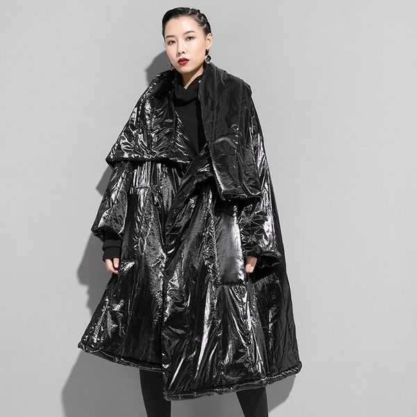 

mevgoautumn winter black oversized women scarf collar clipping long coat plus size warm irregularity fashion coat hd2882