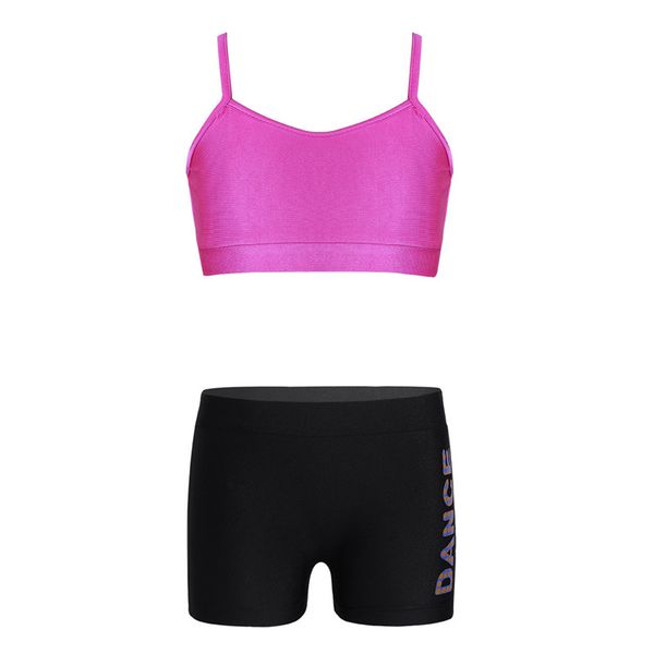 

stage wear kids dancewear tankini outfit spaghetti straps crop with shorts girls ballet dance workout gymnastics sports suits, Black;red