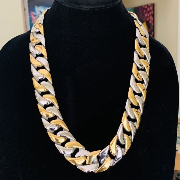 24'' große klobige Halskette aus Edelstahl mit kubanischen Gliedern, Goldkette, Hip-Hop-Schmuck, lange Ketten, dickes Geschenk – zweifarbig