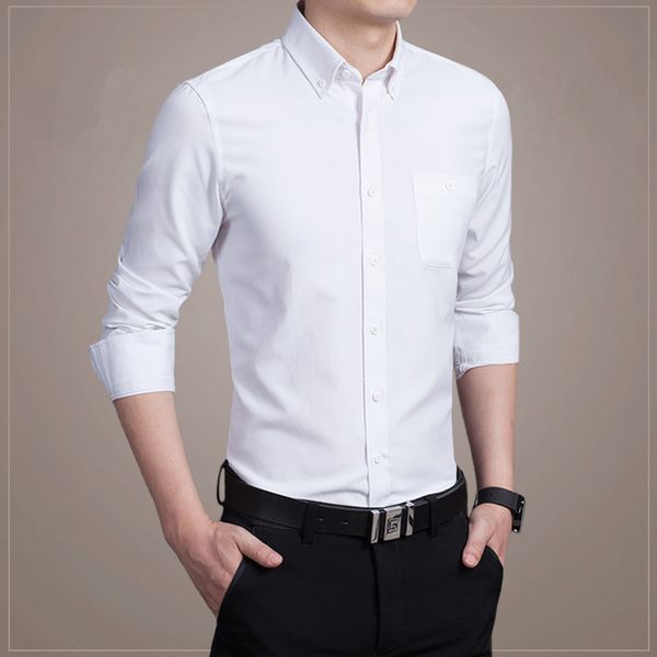 

long-sleeved shirt men's new large size casual shirt solid color oxford cloth business suit men's, White;black