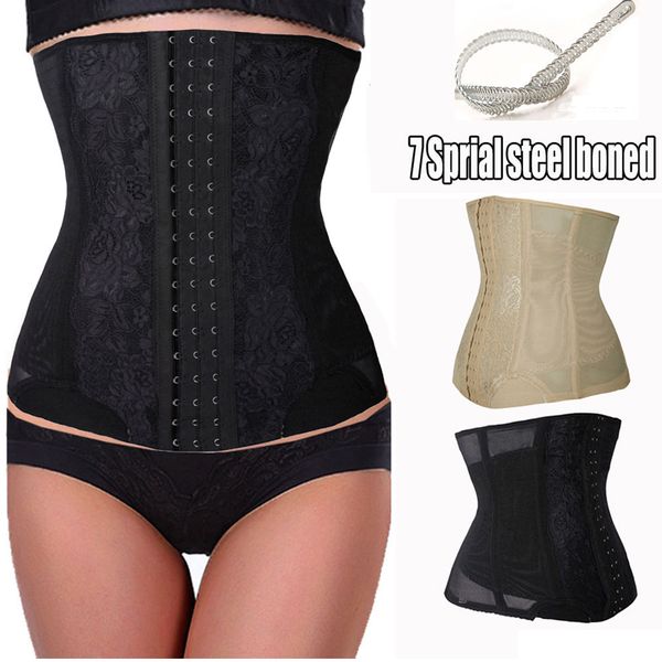 

kolcy women control waist trainer belt slimm waist trainer corset 7 steel bones girdle belt ladies modeling strap binder, Black;white