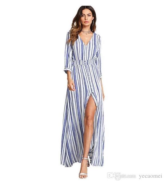 

2018 новый euramerican новых женщин платье большой код свободно рукав средний sexy глубокий v полосатый платье, Black;gray