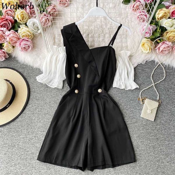 

woherb jumpsuits for women 2020 summer overalls fashion korean clothes hollow out off shoulder bodysuit wide leg pants playsuit, Black;white