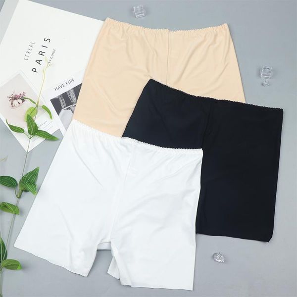 

women soft cotton seamless safety short pants mid waist ice silk shorts panties breathable short tights, Black;pink