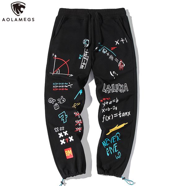 

men's pants aolamegs men hip hop cute letter print graffiti joggers sweatpants casual cozy loose sports track trousers 4xl streetwear, Black
