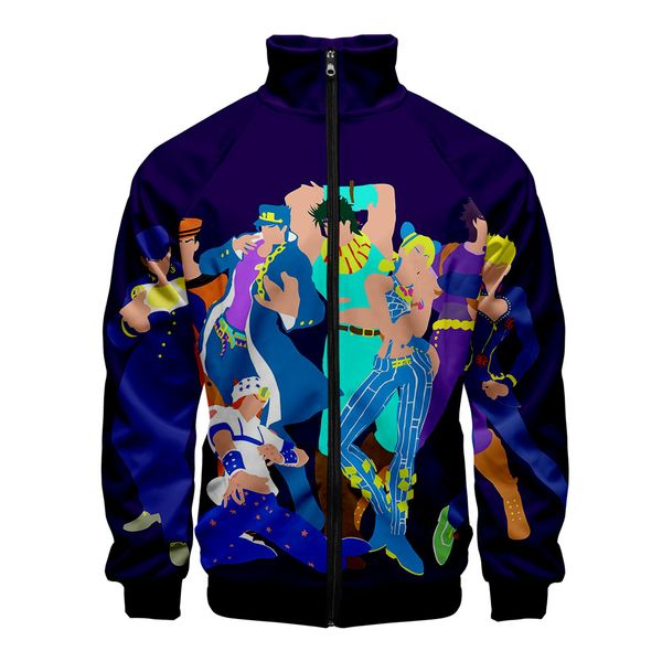 

jojo anime 3d print popular zipper standing collar cool fashion zipper hipster comfortable hooded sweatshirt hoodies, Black