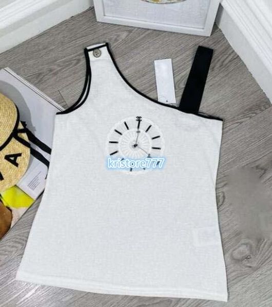 

2020 women luxury design letter clock pattern brief jersey cotton t-shirt pullover girl runway outwear loose sleeveless shirt tee vest