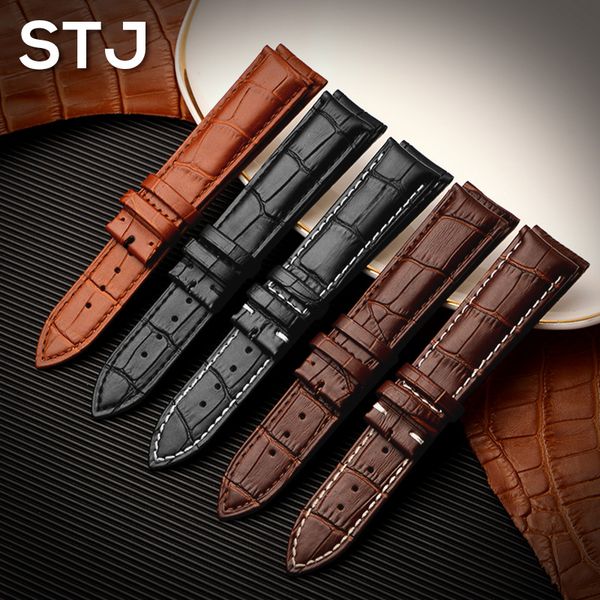 

stj brand calf genuine leather black watch band strap for watchband size 18mm 19mm 20mm 21mm 22mm 24mm watch wristband bracelet, Black;brown
