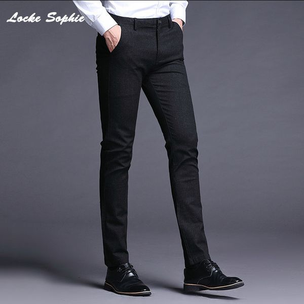 

1pcs mens plus size pencil pants trousers 2020 summer fashion cotton blend splicing slim fit men skinny business pencil trousers, Black