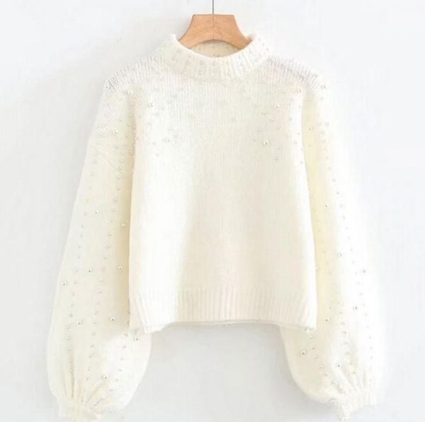 

new autumn and winter wholesale european and american round neck sweater women's pullover sweater women bubble beads size s-2xl, White;black