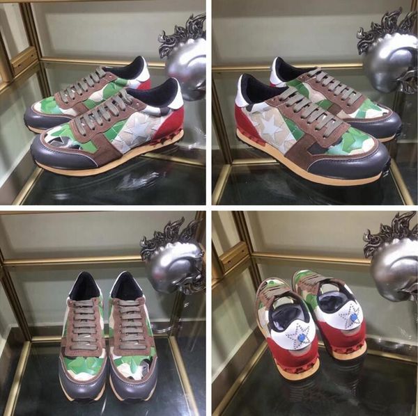 

original box] fashion rock runner camouflage leather sneakers shoes men,women rock studs outdoor casual camustars trainers, Black