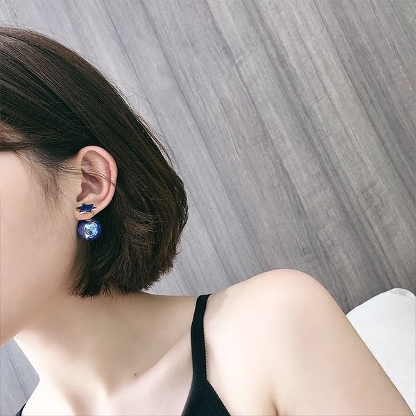 

aomu 2018 new korean japan lovely blue universe planet star moon rocket aircraft stud earrings for women girl gift, Golden;silver