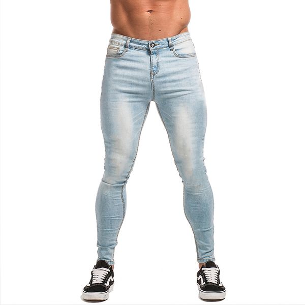 

gingtto skinny jeans for men stretch denim jeans slim fit tight pants brand athletic strong leg big size super spray on zm32, Blue