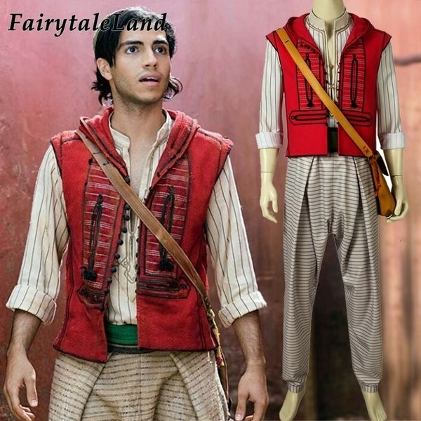 

2019 movie aladdin costume cosplay halloween costumes prince mena massoud outfit cosplay aladdin suit with bag custom mademx190921, Black;white