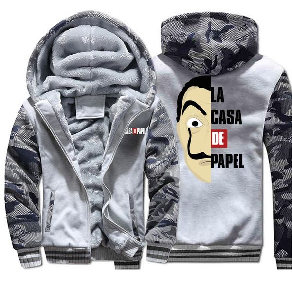 

funny design la casa de papel camo hoodies mens money heist tv show coat casual autumn plus size fleece sportswear streetwear, Black