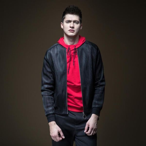 

new fashion men's male 2020 spring mens red baseball collar solid color slim jacket b191304162, Black;brown