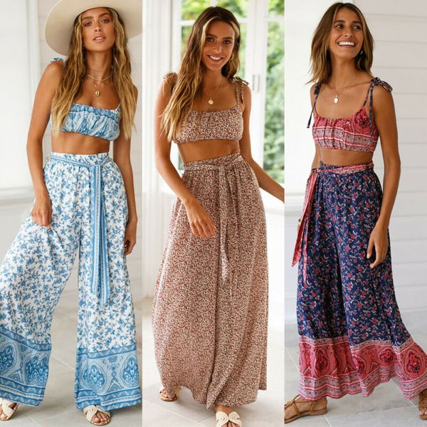 

2020 новые женщины boho хиппи высокая талия свободные широкие ноги расклешенные колоколом flroal длинные брюки плюс размер s-xxl, Black;white