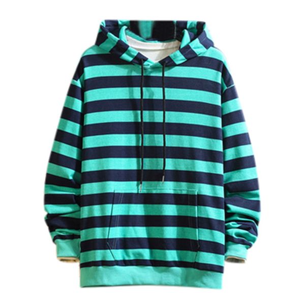 

striped print sweatshirt men casual autumn&winter striped hoodies streetwear hip hop long sleeve sweatshirt outwear coat, Black