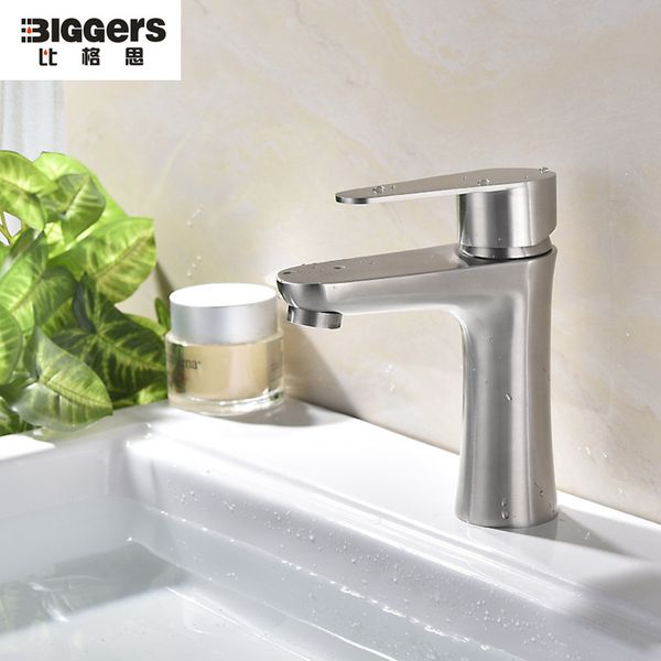 

classic design 304 stainless steel brushed bathroom basin faucet singler handle cold and water mixer 3006-3