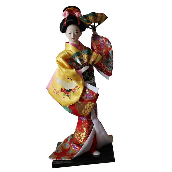 

12inch japanese geisha lady doll with yellow kimono ornament collectible