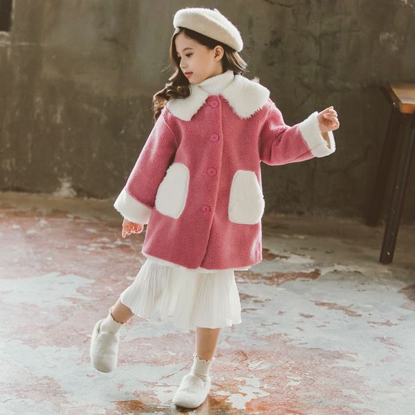 

winter children girl fur coat elegant thicken warm baby girl faux fur jackets kids lapel single breasted straight long overcoat, Blue;gray