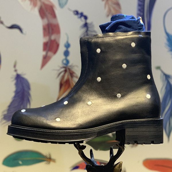 

italy runway polka dot embroidery mens thick platform snow ankle boots gothic zipper round toe safety shoes high footwear
