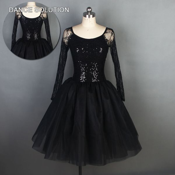 

black sequin bodice with long lace sleeves lyrical & contemporary ballet dress for and girl ballerina solo dancewear 19501, Black;red