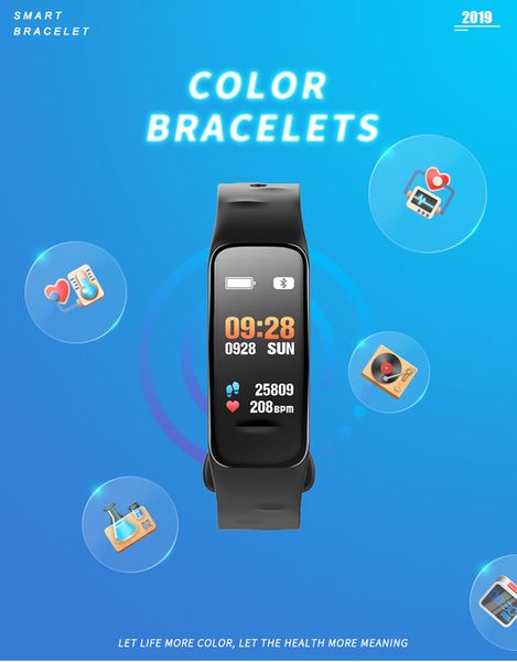 

shuobozd c1plus smart armband kleur scherm bloeddruk fitness tracker hartslagmeter smart band sport voor android ios