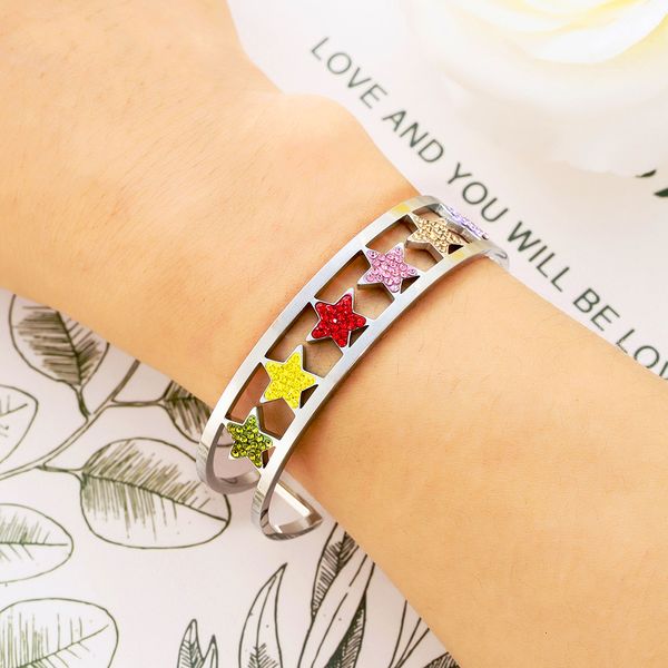 

fashion brand bracelets & bangles for women open cuff design stainless steel bangles with colorful crystal luxury gold jewellery, Black