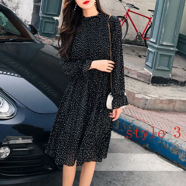 

two layers floral chiffon dress elastic waist women spring a-line lace up flare sleeve bohemian dress femme vestidos 2019, Black;gray