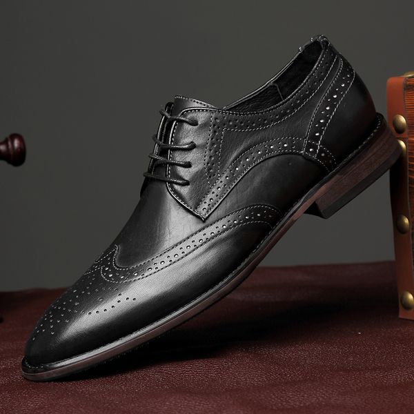 

men formal wedding shoes luxury men business dress shoes brogue loafers pointy wedding party big size 38-56 o5, Black