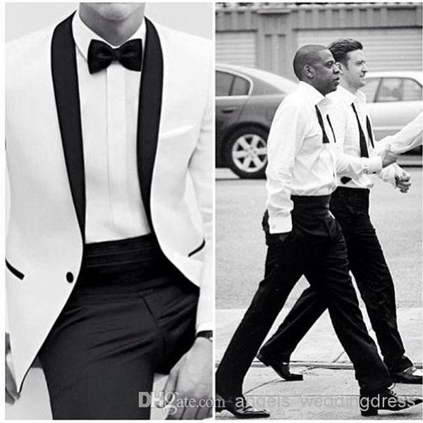 

2019 горячие продажи slim fit one button белые жених смокинги шали воротник groomsmen лучший мужчина мужчины свадебные костюмы (куртка + брю, Black;gray