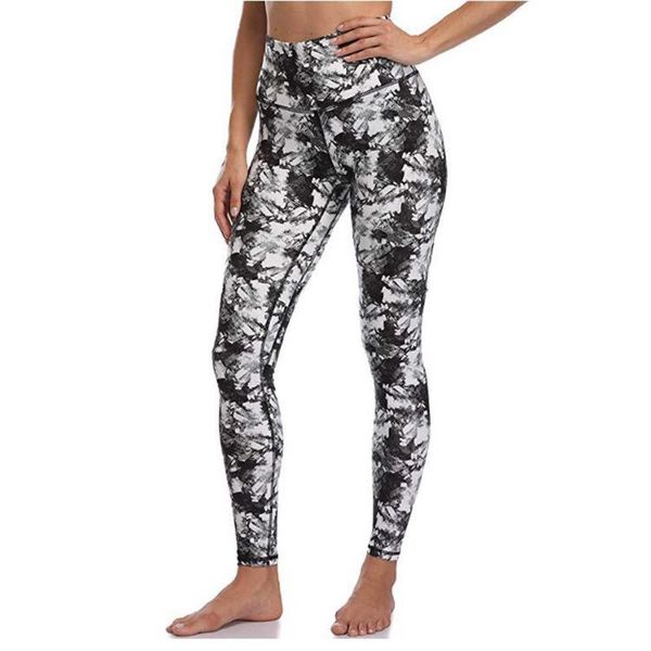 

fall summer gym ladies printing stitching high-waist running fitness running yoga nine-minute pants black bouncy yoga print #lr3, White;red