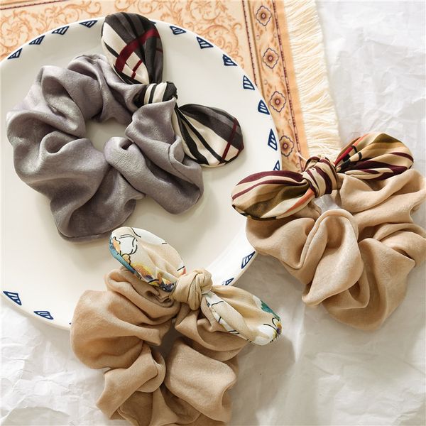 

chic scrunchies elastic hair bands girls stretchy ponytail holder hair ties daily accessories ear loop knot bow, Slivery;white