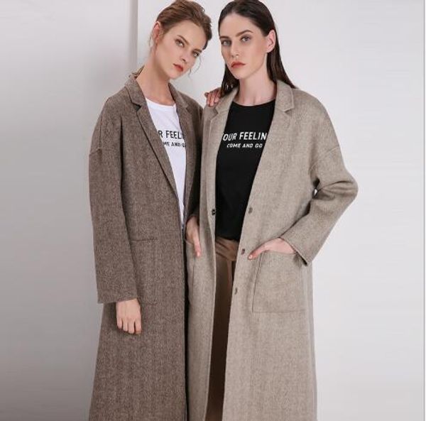 

woolen coat 2018 new winter women long section slim fit wool jacket female casual tunr down collar double side cashmere parka, Black