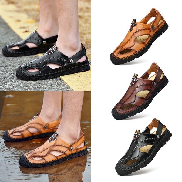 

new beach flip flop men summer casual leather sandals breathable tide outdoor beach shoes pantoufles homme dropshipping#g20, Black