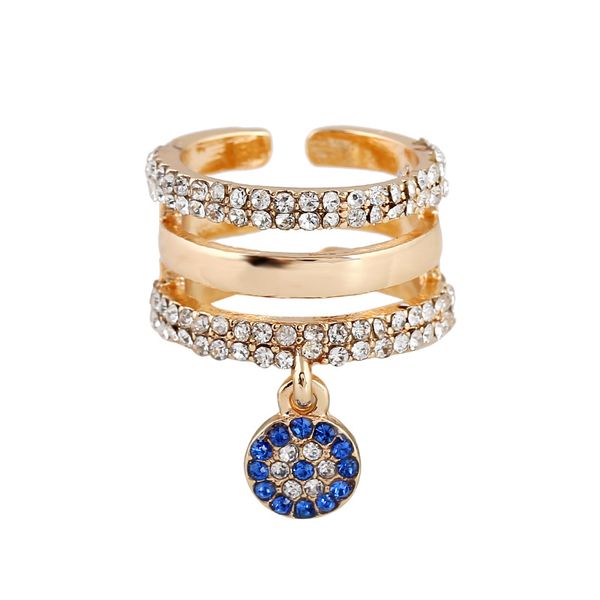 

luxury cubic zircon crystal filled three layered open rings for women wedding engagement gold color party fashion finger jewelry, Slivery;golden