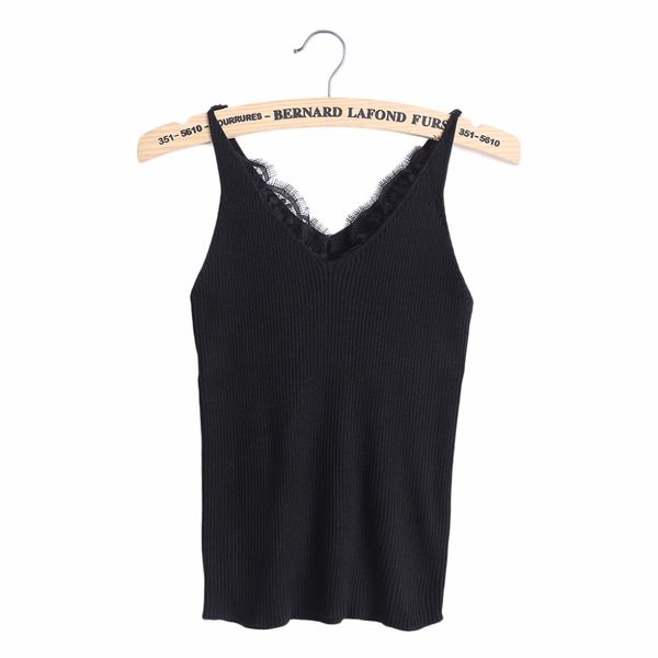 

new knitted tank women summer camisole vest simple stretchable ladies v neck slim strappy camis, White