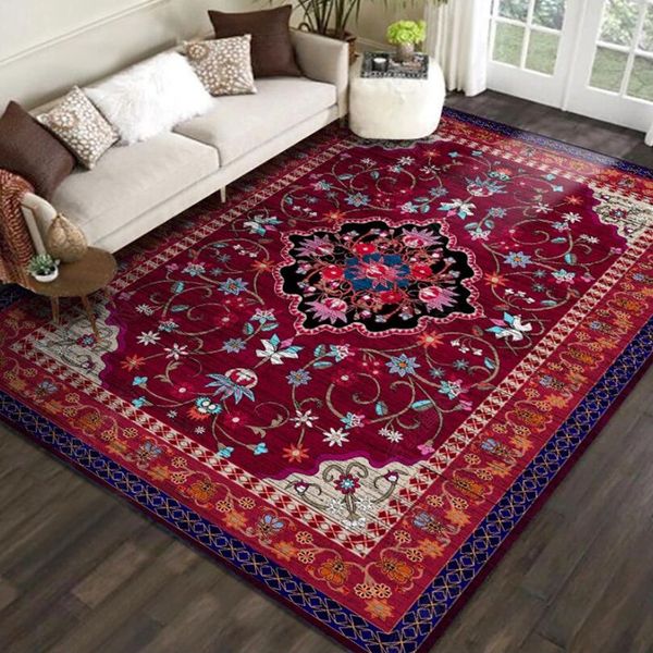 

persian style area rugs luxury red flower printed large carpets for living room bedroom decor tapete kitchen anti-slip floor mat