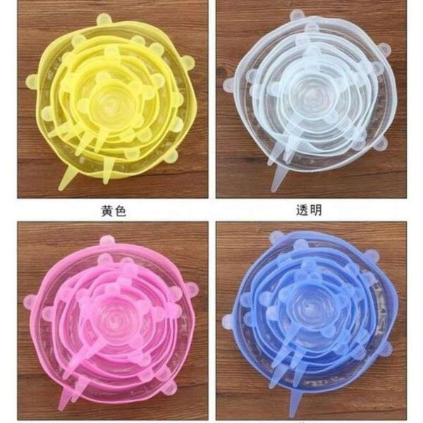 

6pcs/set universal silicone stretch suction pot lids kitchen bowl ser cover cooking pan spill lids food fresh keeping lid hidden storage