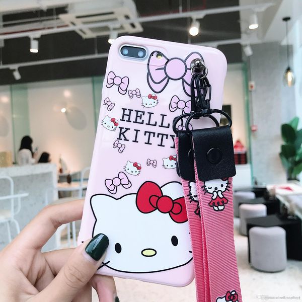

seller cute kt cat phone case all inclusive silicone for iphone xs max x with lanyard cell phone case for iphone 7 6 plus
