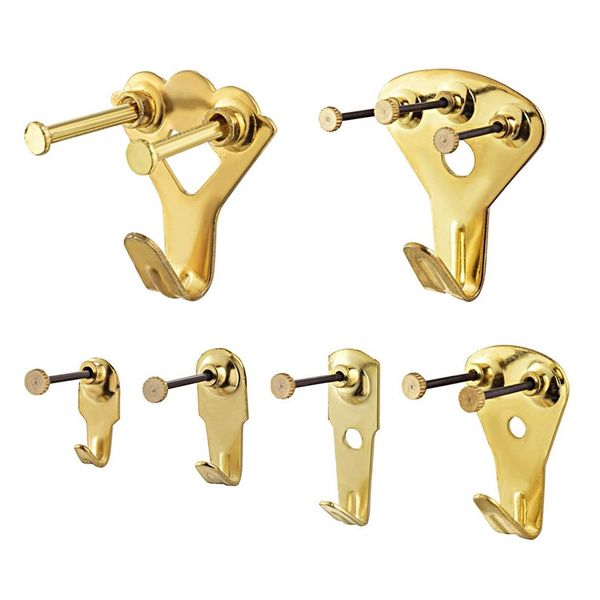 

120 pieces p frame hooks, heavy duty picture hanging kit with nails for wall mounting, holds 10-100 lbs,gold