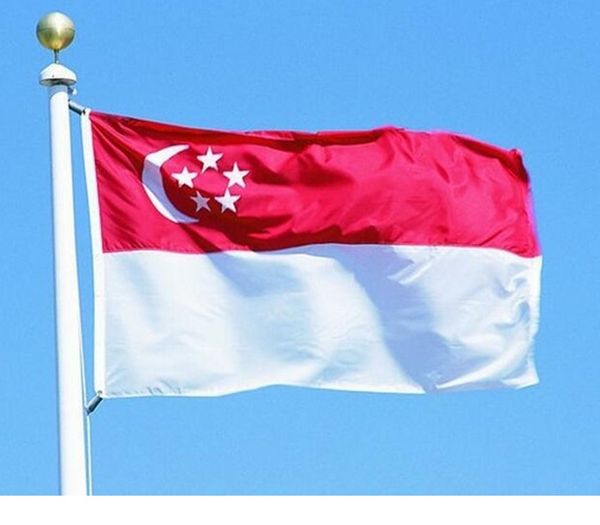 0.9x1.5m costume Hanging Singapore Flag Tecido de poliéster impresso Flying High Nacional de Qualidade País da bandeira Bandeiras de Singapor Drop Shipping