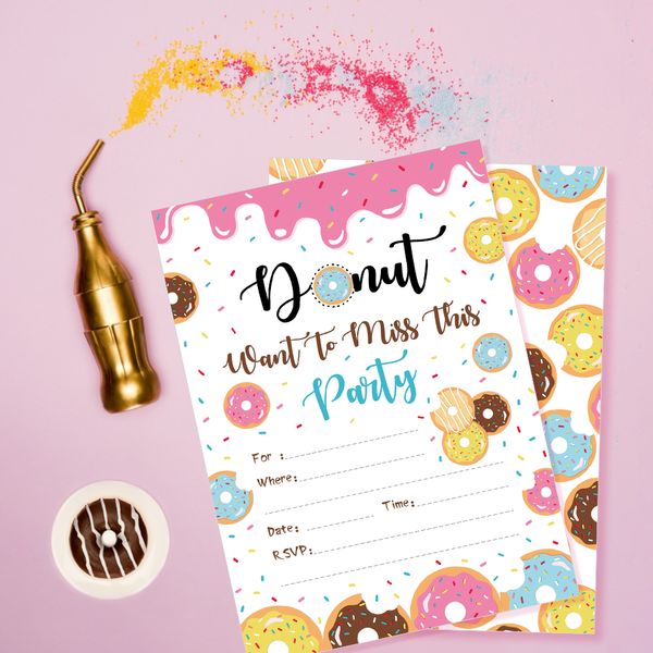 

donuts theme birthday theme invitations cards pink sweet donut invitation girls happy birthday party favor decorations zz006