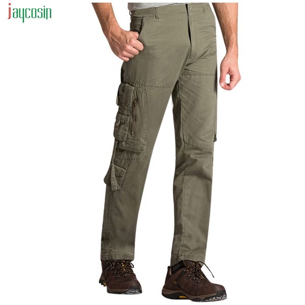 

jaycosin casual cargo pants men summer army hiking trousers men tactical pants male multi-pocket trousers, Black