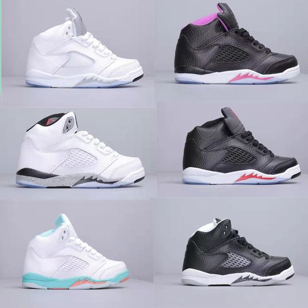

gt 5s white cement kids basketball shoes white crimson pulse light aqua infant trainers 5 boy & girl trainer children toddler sneakers, Black