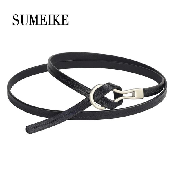 

sumeike] 100% leather belt for women thin ladies fashion waist belt for dress woman strap, Black;brown